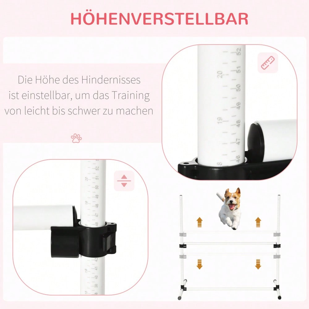 PawHut Agility-Set für Hunde, 4 Hürden & 5 Slalomstangen, Trainingszubehör aus Kunststoff, für aktives Hundetraining, weiß, 94x99x65 cm