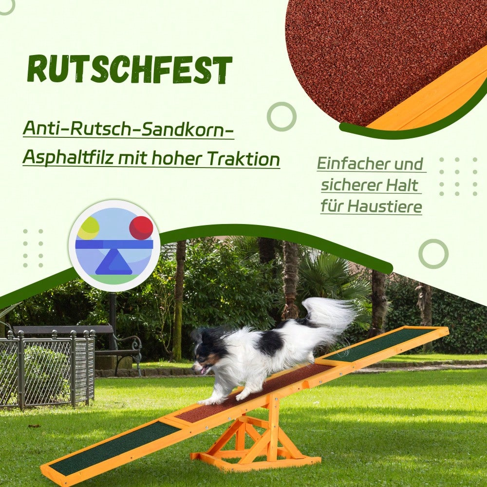 PawHut Agility-Wippe für Hundetraining, Balancebrett aus Holz für Welpen & Hunde, 180x30x30 cm