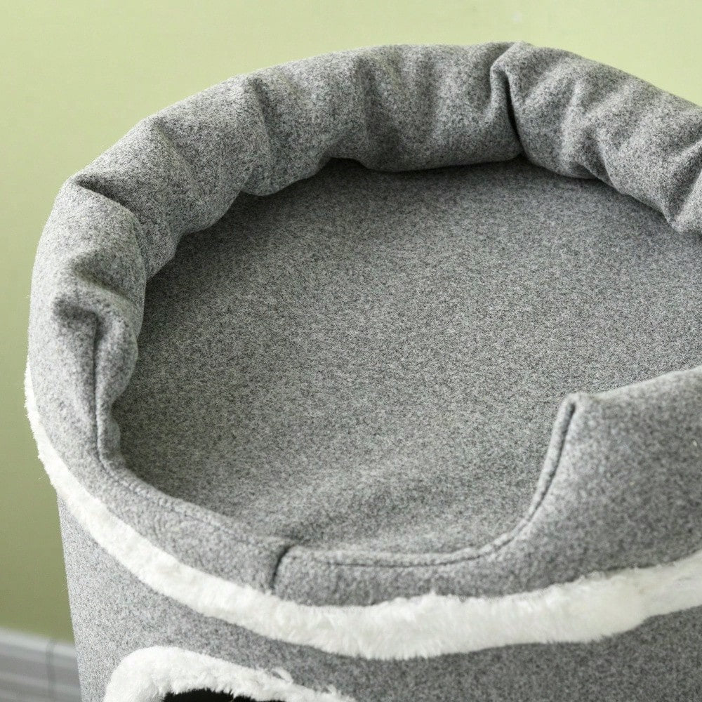 PawHut Kratztonne für Katzen mit Katzenbett, Spielball & Plattformen, 99 cm Katzenspielzeug und Kratzmöbel, grau