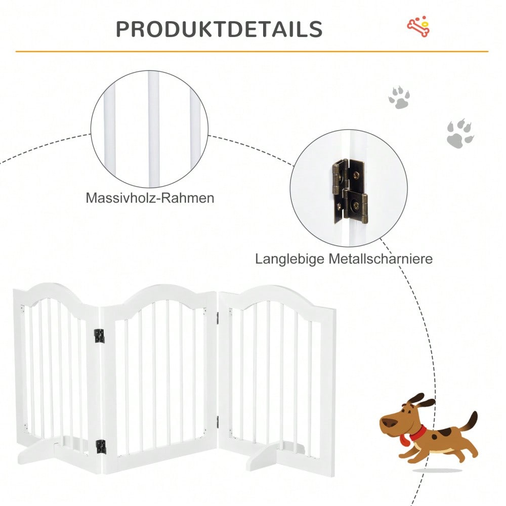 PawHut 3-teiliges Hundegitter aus MDF, Schutzgitter mit Stützfüßen, faltbare Absperrung für Hunde, 154,5x29,5x61 cm, weiß