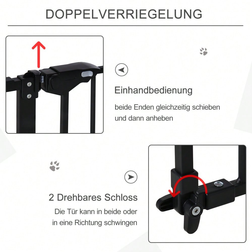 PawHut Türschutzgitter ohne Bohren, Treppenschutzgitter für Haustiere aus Metall & Kunststoff, 136,3x76,2 cm, schwarz
