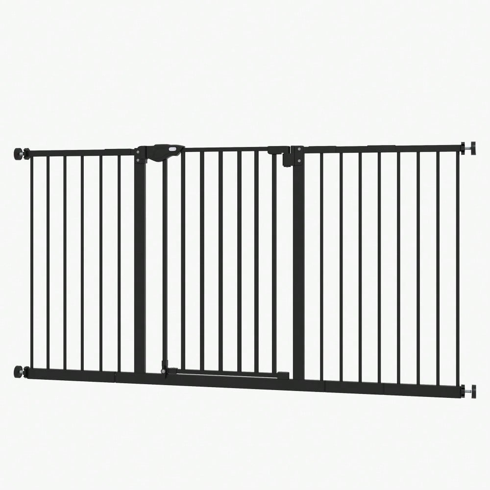 PawHut Türschutzgitter ohne Bohren, Treppenschutzgitter für Haustiere aus Metall & Kunststoff, 136,3x76,2 cm, schwarz
