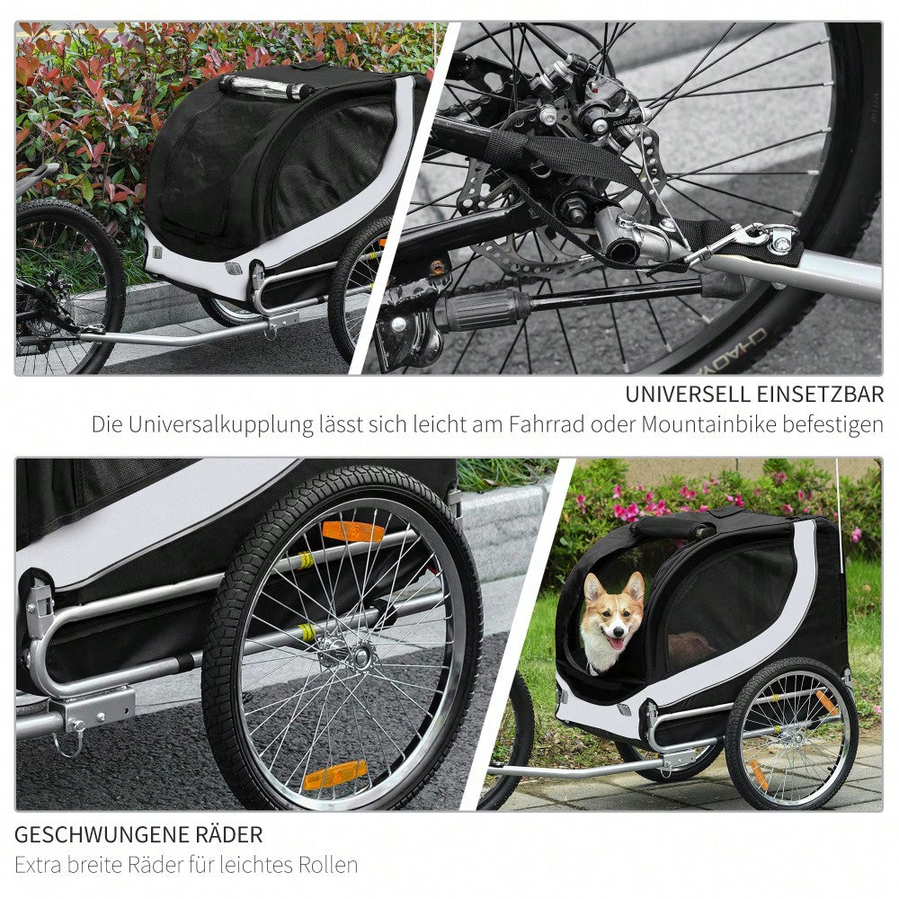 PawHut Fahrradanhänger für Hunde, Klappbarer Hundetransporter mit Stahlrahmen & Sicherheitsleinen, 130x73x90 cm, weiß/schwarz