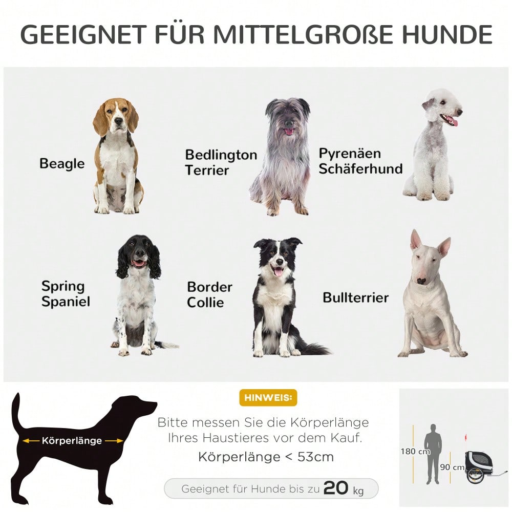 PawHut Fahrradanhänger für Hunde, Klappbarer Hundetransporter mit Stahlrahmen & Sicherheitsleinen, 130x73x90 cm, weiß/schwarz