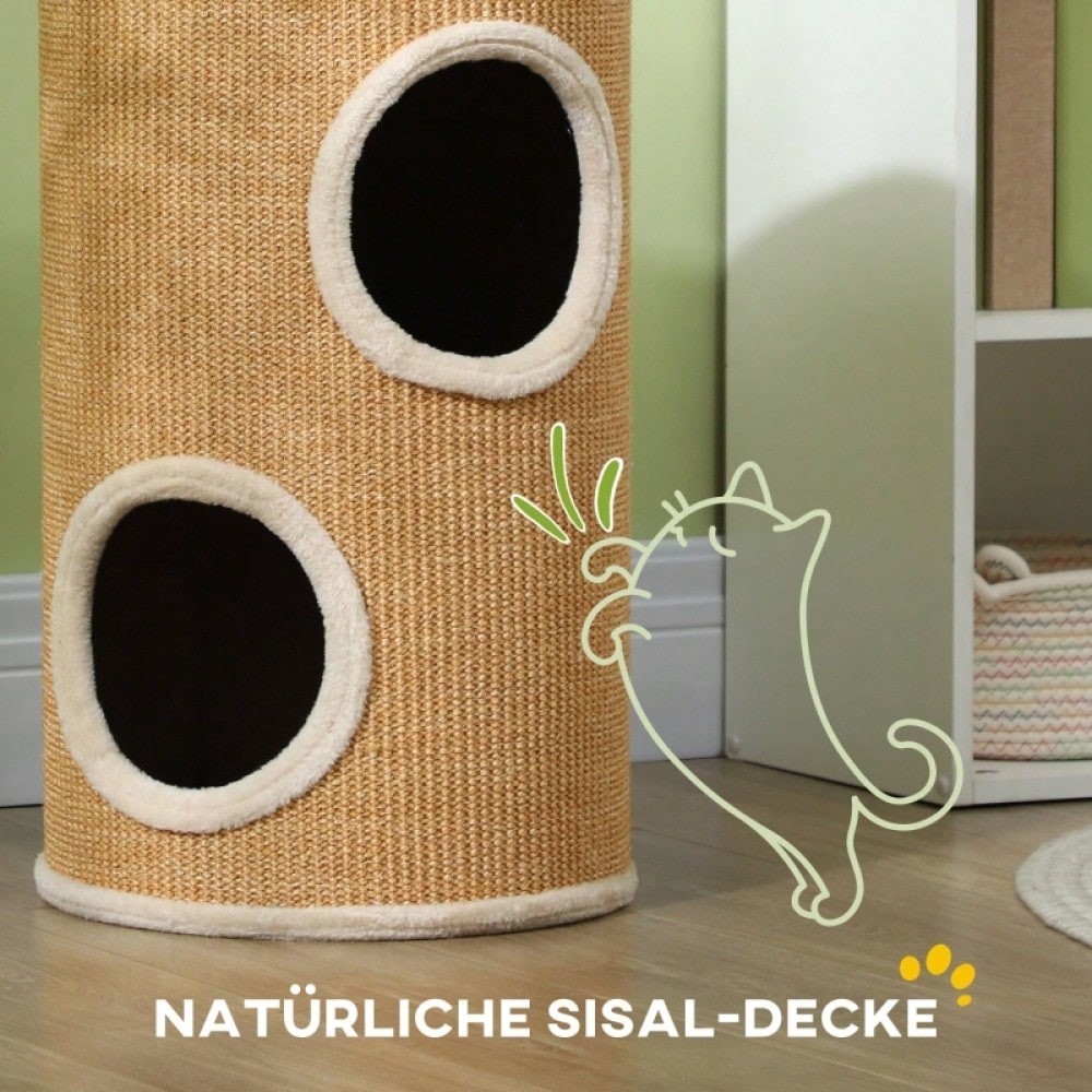 PawHut Kratzbaum mit Plüschbezug & Sisalfläche, großer Katzenbaum bis 10 kg, Φ35x60 cm, braun-beige