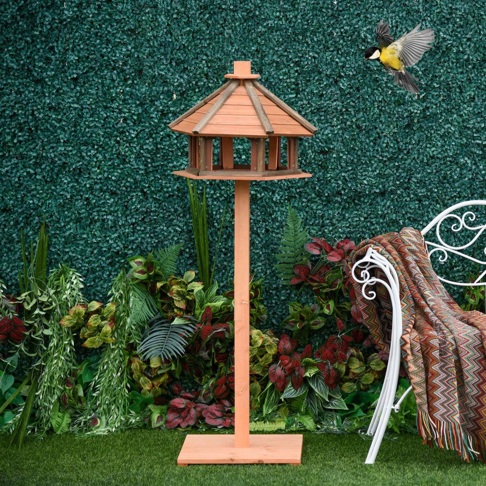 PawHut Vogelhaus aus Holz mit Futterspender, Vogelvilla & Futterstation 52x130 cm, natur