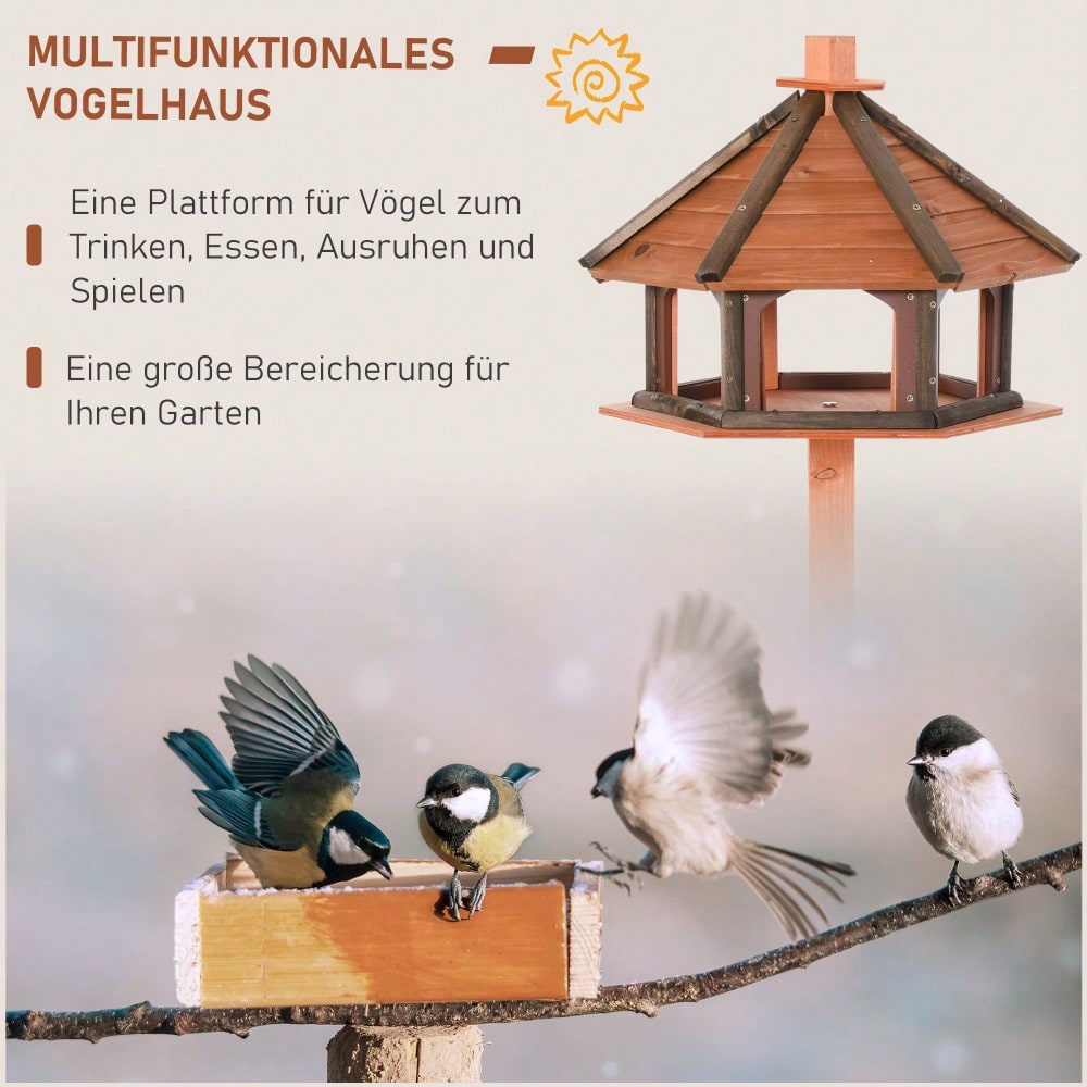 PawHut Vogelhaus aus Holz mit Futterspender, Vogelvilla & Futterstation 52x130 cm, natur