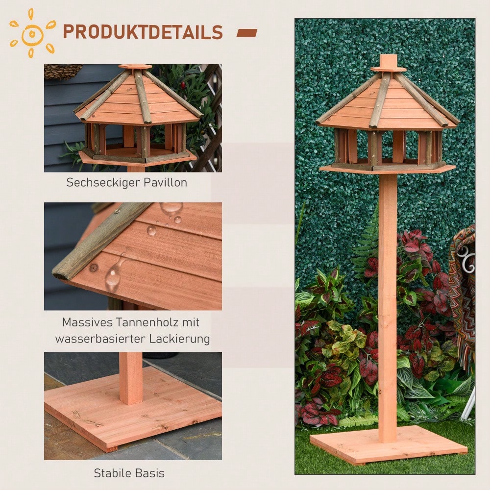 PawHut Vogelhaus aus Holz mit Futterspender, Vogelvilla & Futterstation 52x130 cm, natur