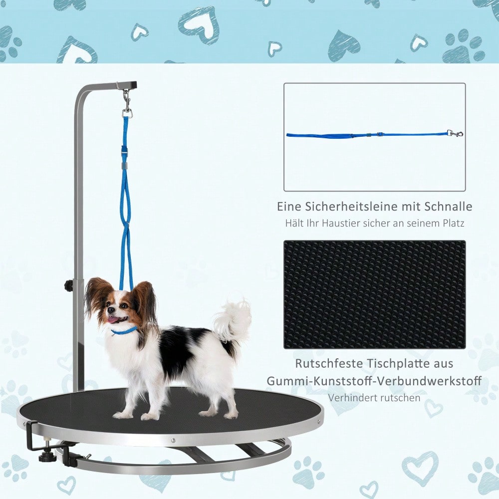 Professioneller Trimmtisch für Hunde & Katzen, drehbar mit verstellbarem Arm, rutschfeste Platte & Verriegelungssystem, Alu-Legierung - von PawHut
