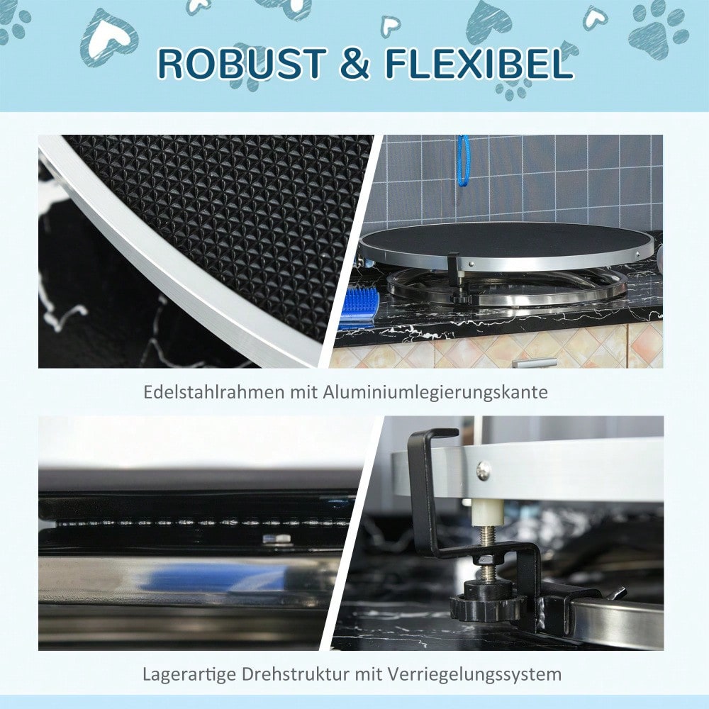 Professioneller Trimmtisch für Hunde & Katzen, drehbar mit verstellbarem Arm, rutschfeste Platte & Verriegelungssystem, Alu-Legierung - von PawHut