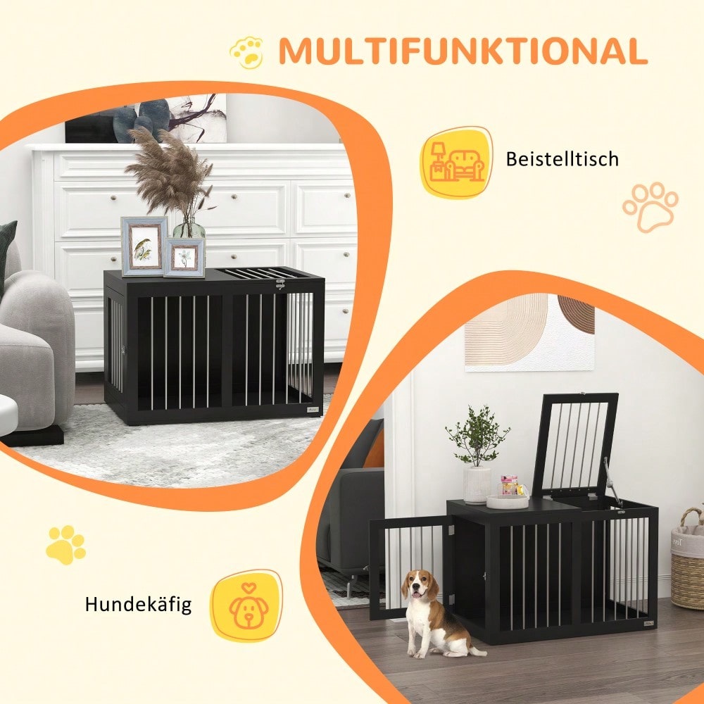 PawHut Hundekäfig für Zuhause, Hundehütte, Haustierkäfig für mittelgroße Hunde, Hundebox mit Türen, Hundehaus, Transportkäfig, Schwarz, 80 x 50 x 56,5 cm
