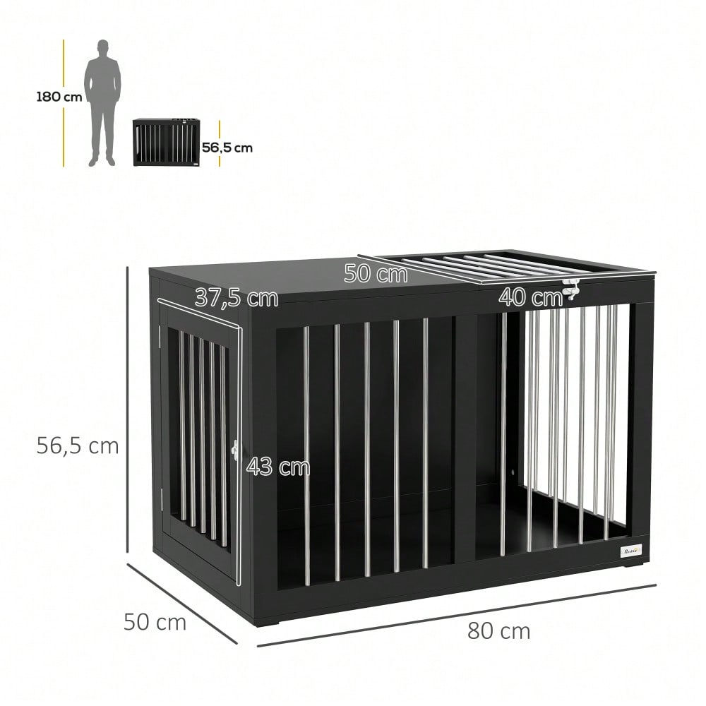 PawHut Hundekäfig für Zuhause, Hundehütte, Haustierkäfig für mittelgroße Hunde, Hundebox mit Türen, Hundehaus, Transportkäfig, Schwarz, 80 x 50 x 56,5 cm