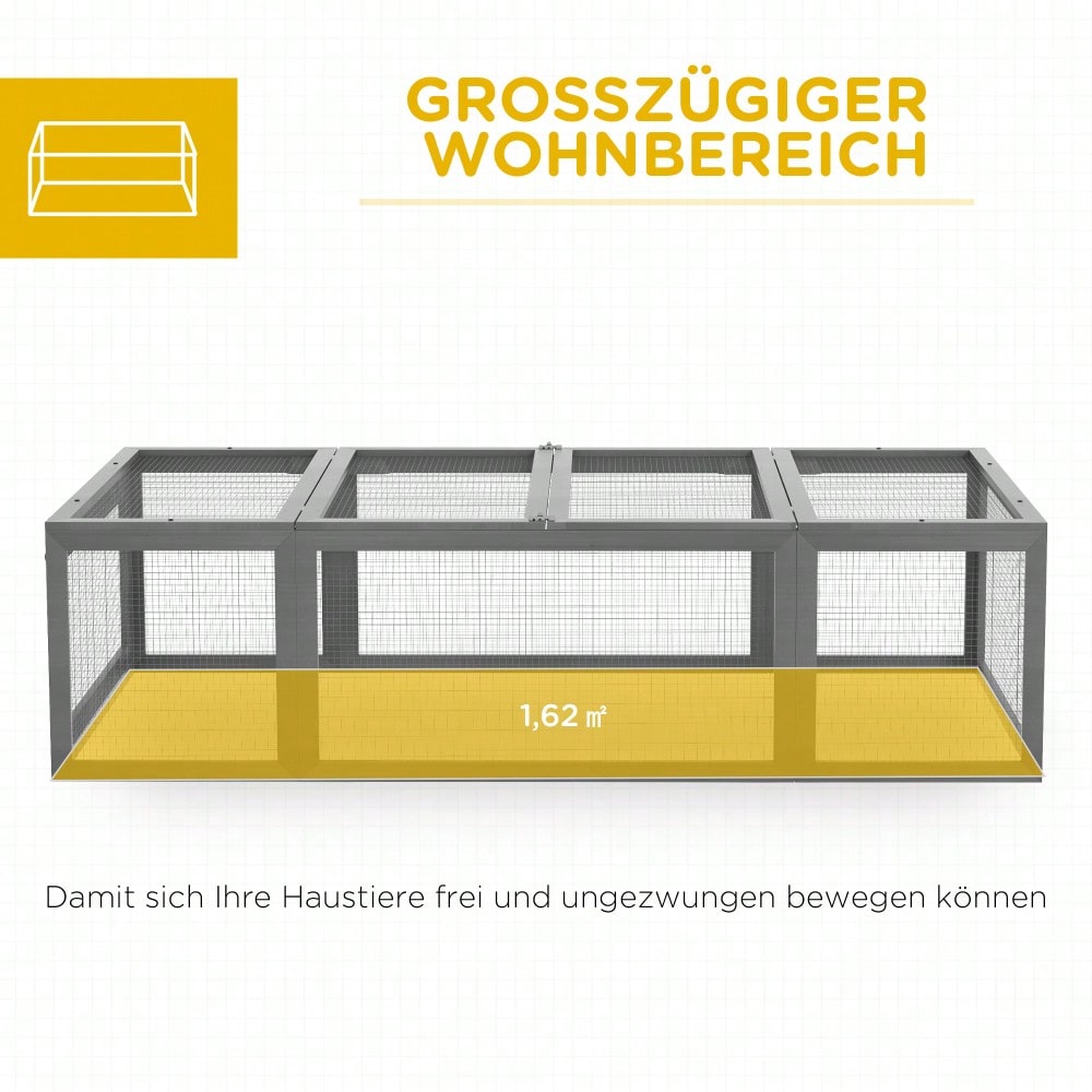 Kaninchenstall aus Holz mit aufklappbarem Dach, winterfester Hasenstall für Außen, 180x90x48 cm, grau - für Kaninchen, Hasen & Meerschweinchen - von PawHut
