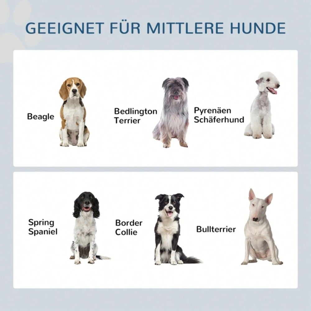Erhöhte Hundefutterstation mit Slow-Feeder & 2 Aluminiumschüsseln, höhenverstellbarer Napfständer mit Staufach, schont Gelenke & Nacken, weiß - von PawHut