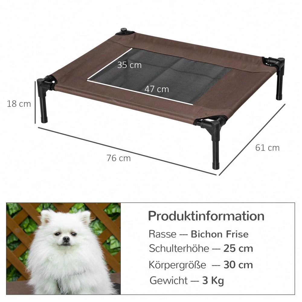 Erhöhtes Hundebett Outdoor für große Hunde, waschbares Mesh-Netz, robuste Hundeliege für Camping & Garten, 76x61x18 cm, braun - von PawHut