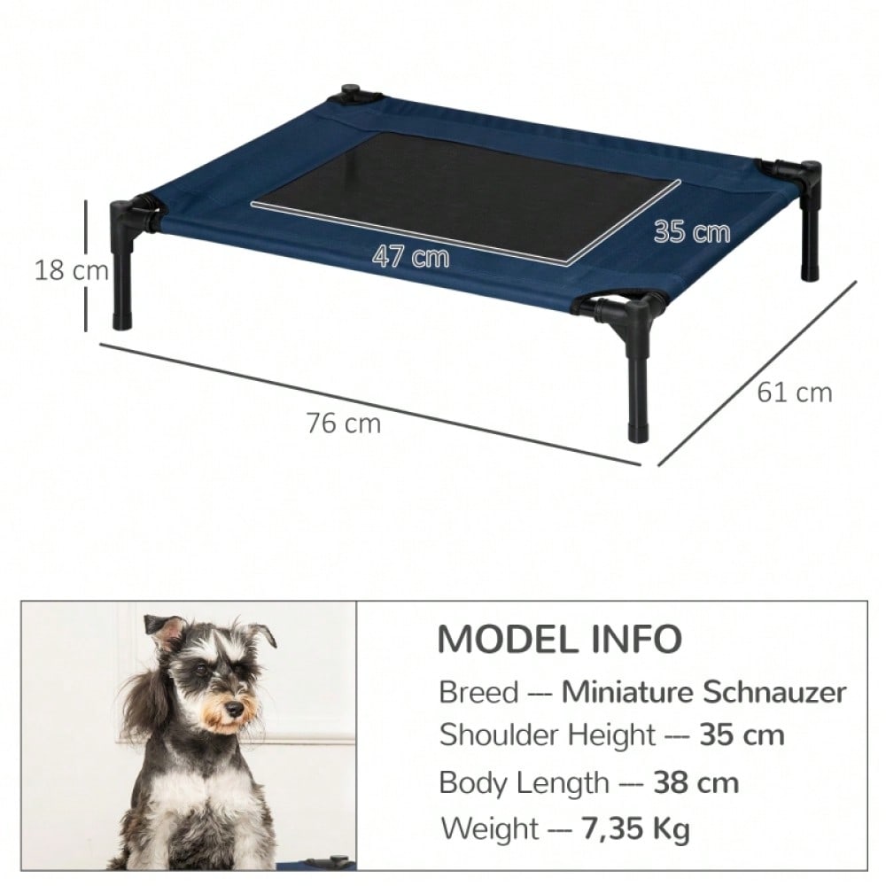 Hundebett Outdoor mit Stahlgestell & 600D Oxford-Gewebe, wasserabweisende Hundeliege für drinnen & draußen, 76x61x18 cm, blau - von PawHut