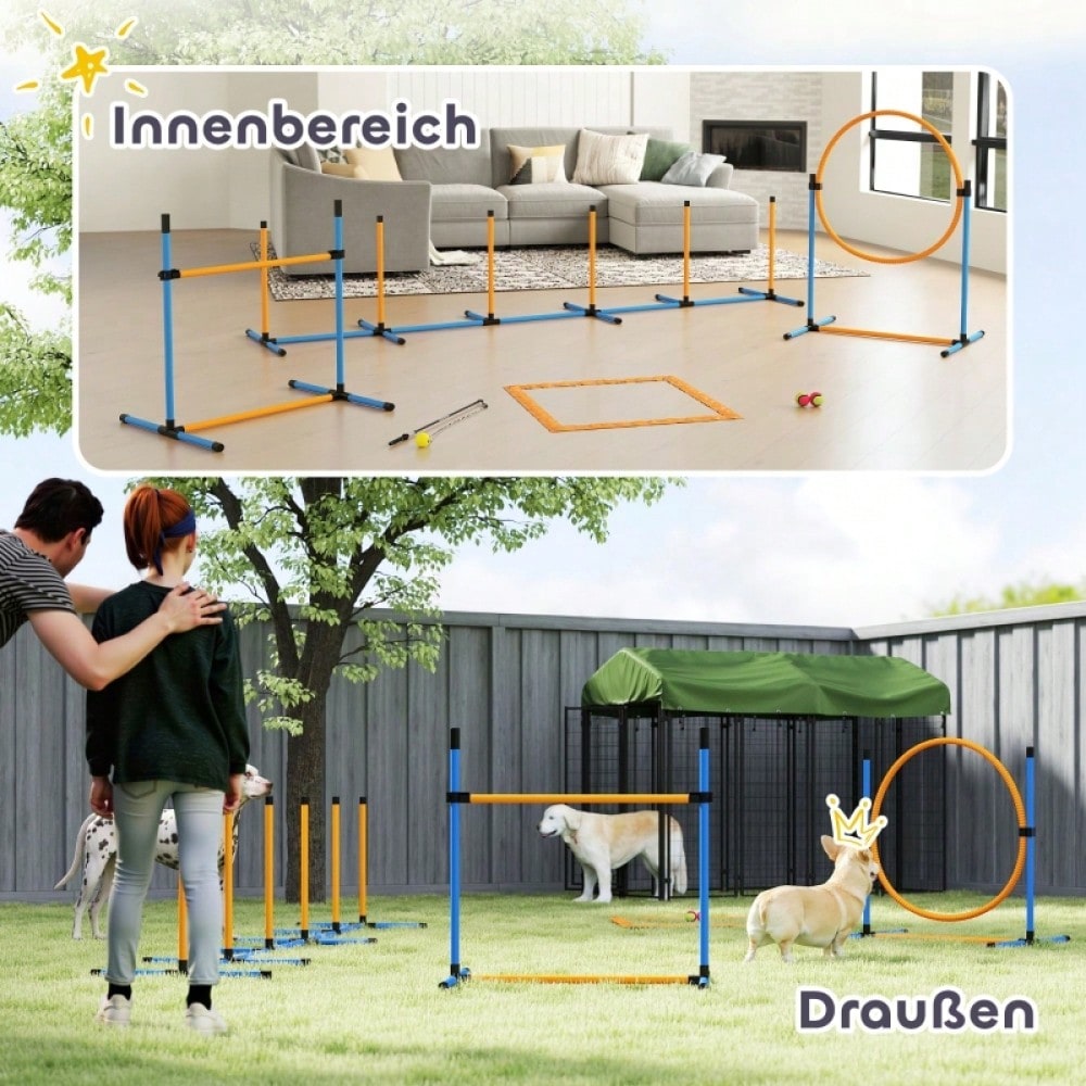 PawHut Agility-Set für Hunde, 7-teiliges Hundetrainings-Set mit Steckhürden für Agility Training & Spiele
