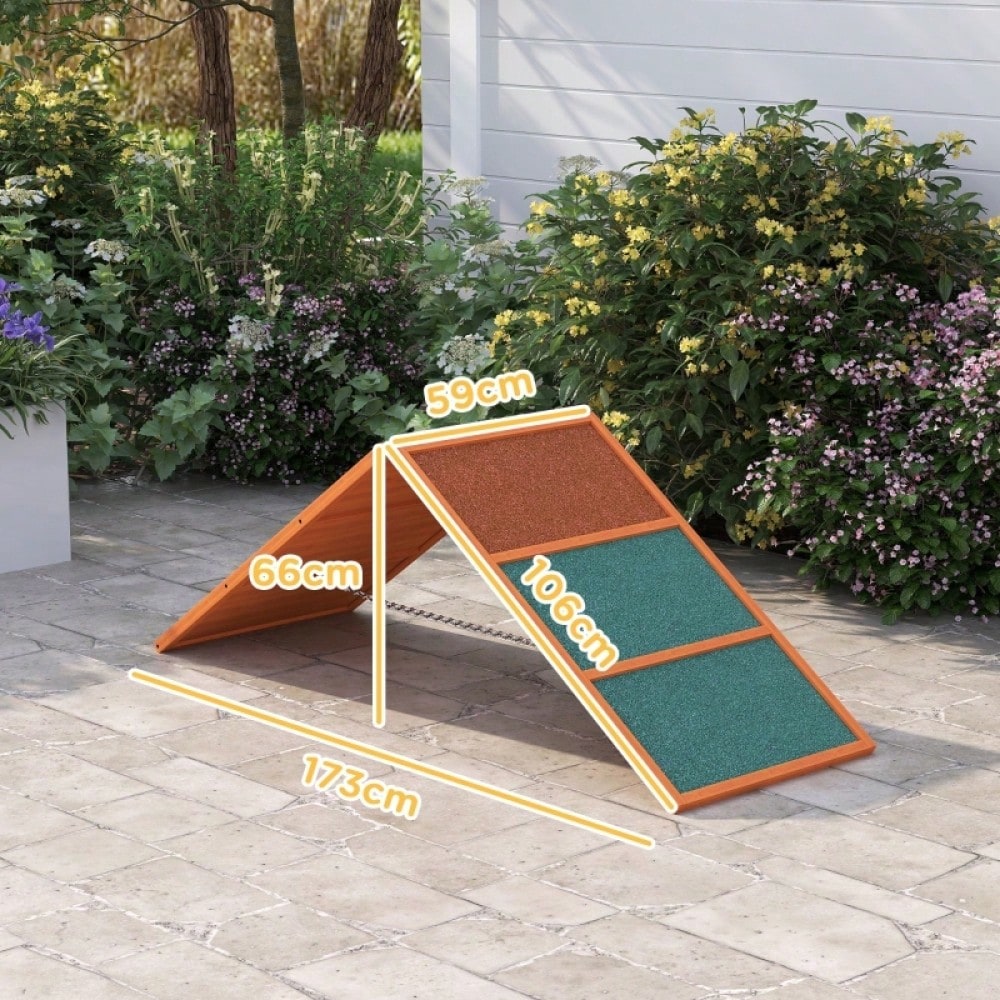PawHut Agility Rampe für Hunde - Klappbare & Höhenverstellbare Hunderampe aus Tannenholz, rutschfest, bis 40 kg belastbar (173x59x66 cm) - Orange/Grün