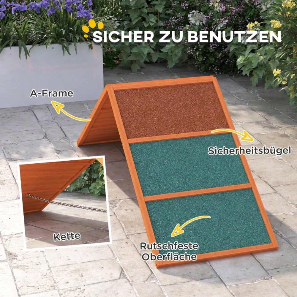 PawHut Agility Rampe für Hunde - Klappbare & Höhenverstellbare Hunderampe aus Tannenholz, rutschfest, bis 40 kg belastbar (173x59x66 cm) - Orange/Grün