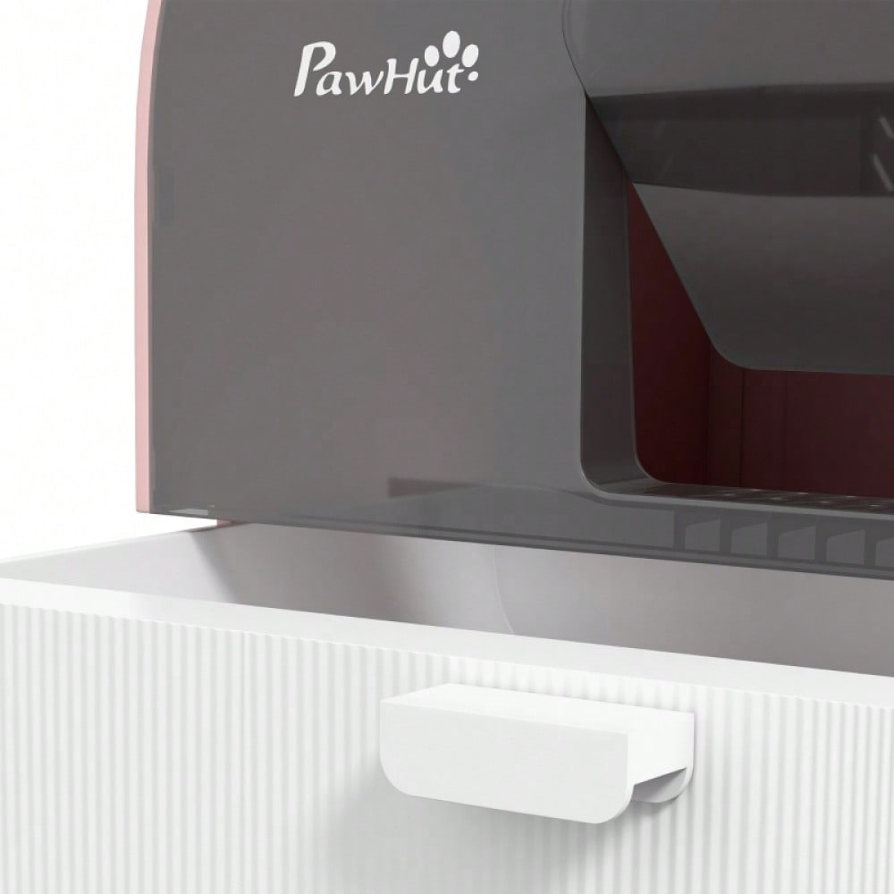 PawHut Katzentoilette mit Deckel - Komplett-Set inkl. Streuschaufel & Schmutzfangmatte aus Kunststoff, Farbe: Rosa/Schwarz