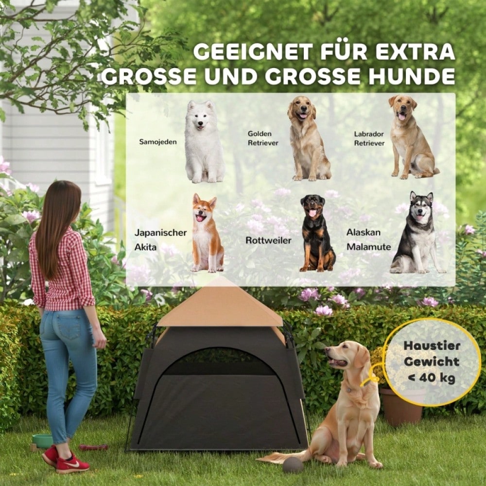 PawHut Hundezelt für große Hunde - Klappbares Haustierzelt für Outdoor & Garten, wetterfestes Hundehaus in Dunkelbraun