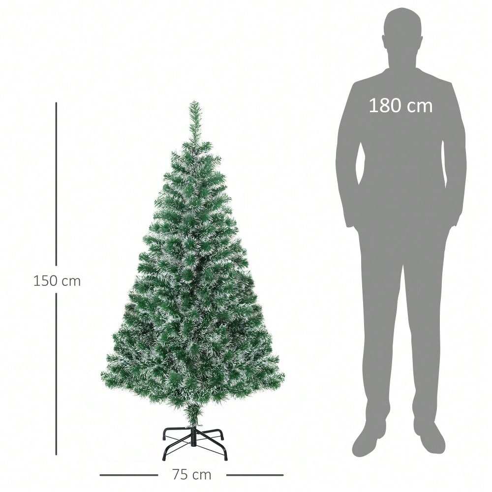 Künstlicher Weihnachtsbaum 1,5m mit 416 Ästen, flammenhemmend & klappbar mit Stahlständer, für festliche Weihnachtsdekoration, grün - von HOMCOM