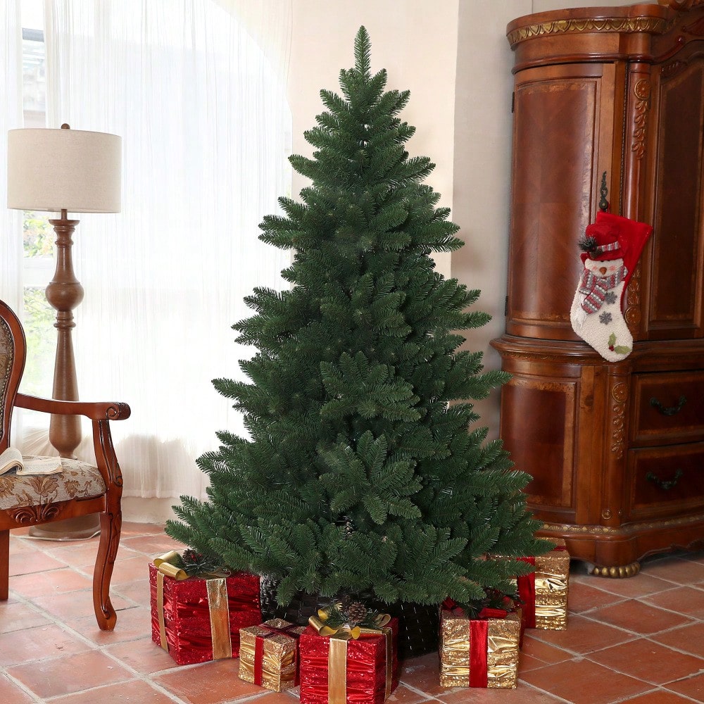 Künstlicher Weihnachtsbaum 180 cm mit 880 Spitzen, flammhemmend & faltbar inkl. Stahlfuß, für Weihnachtsdekoration Indoor, grün - von HOMCOM