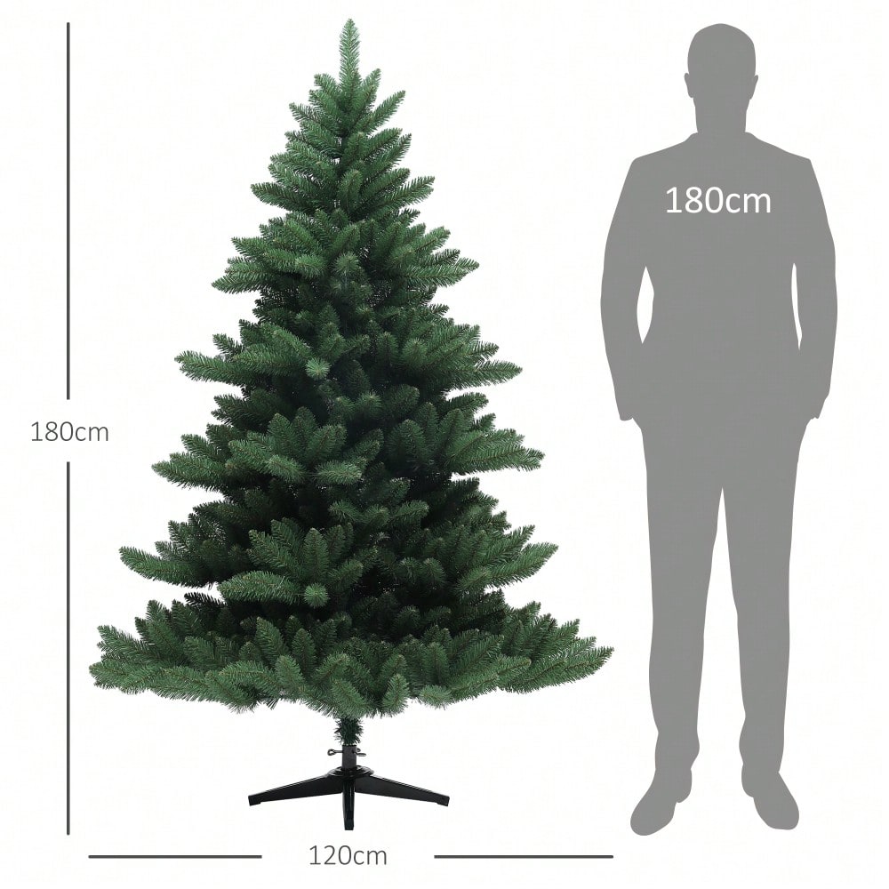 Künstlicher Weihnachtsbaum 180 cm mit 880 Spitzen, flammhemmend & faltbar inkl. Stahlfuß, für Weihnachtsdekoration Indoor, grün - von HOMCOM