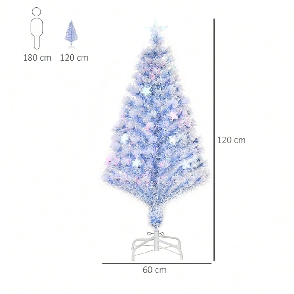 Künstlicher Weihnachtsbaum mit LED-Beleuchtung, 3-fach beleuchtet, aus PVC & Metall, Ø60x120 cm, weiß & blau - von HOMCOM