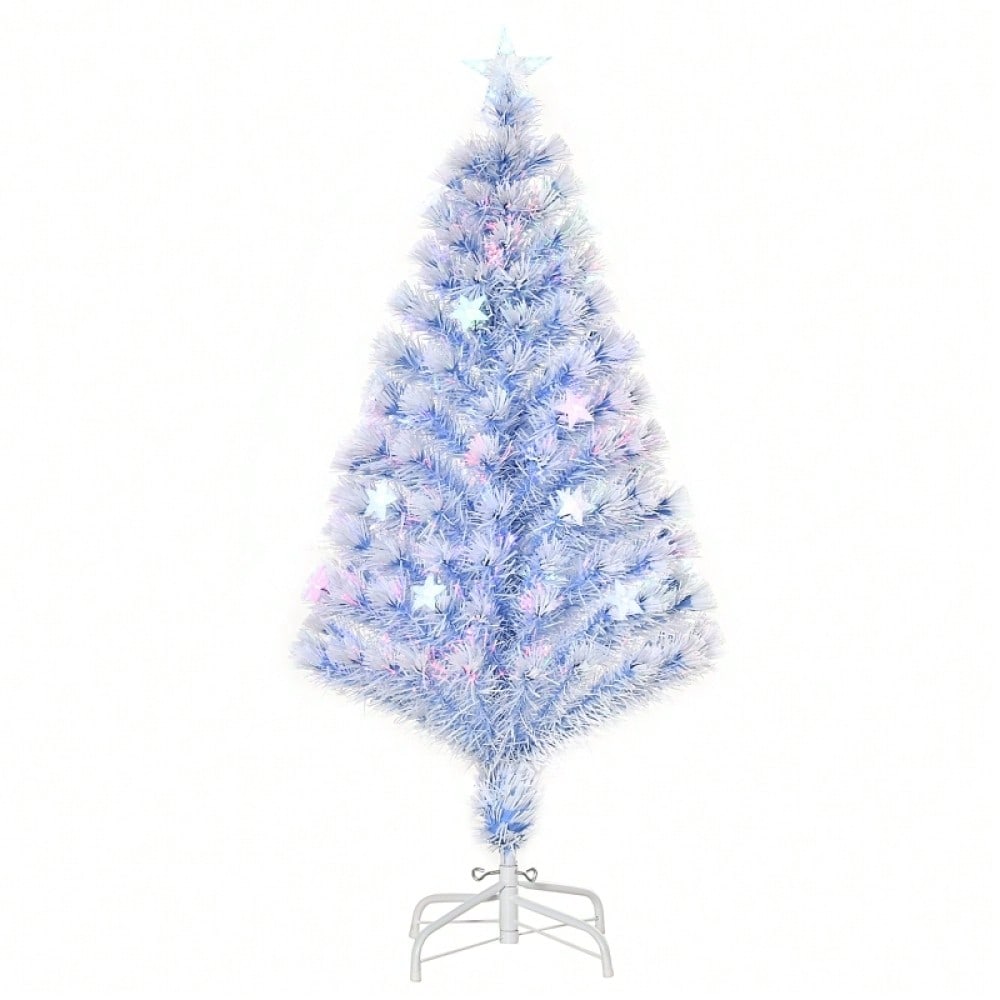 Künstlicher Weihnachtsbaum mit LED-Beleuchtung, 3-fach beleuchtet, aus PVC & Metall, Ø60x120 cm, weiß & blau - von HOMCOM