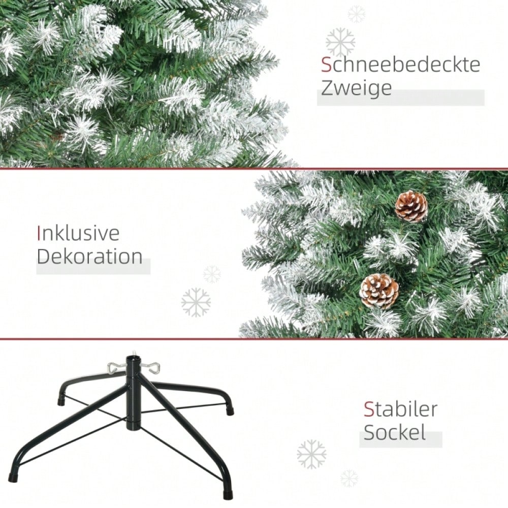 Künstlicher Weihnachtsbaum 180 cm mit 630 Zweigen & 37 Zapfen, verschneit & feuerfest, Premium-Weihnachtsbaum mit Schneespitzen - von HOMCOM