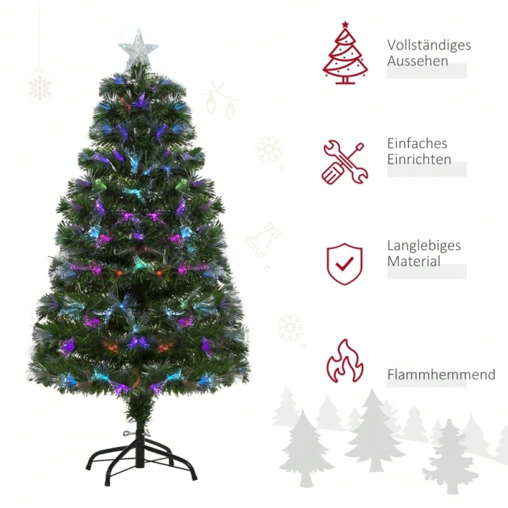 Künstlicher Weihnachtsbaum 120 cm mit LED-Beleuchtung & Sternspitze, inkl. Lichterkette, 66x66x120 cm, grün - von HOMCOM