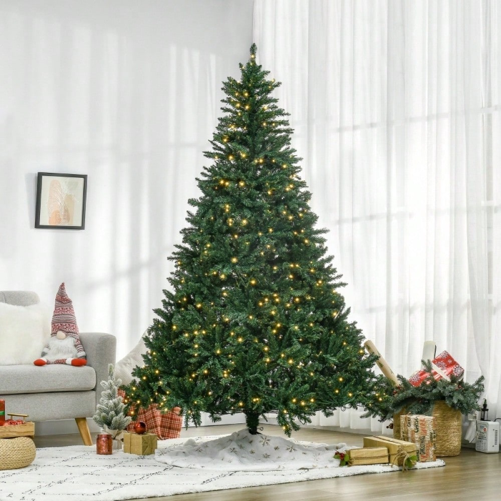Künstlicher Weihnachtsbaum 210 cm mit 700 warmweißen LEDs & 2154 Zweigen, flammhemmend aus Kunststoff/Metall, 210x142 cm, grün - von HOMCOM