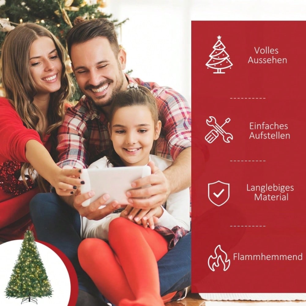 Künstlicher Weihnachtsbaum 210 cm mit 700 warmweißen LEDs & 2154 Zweigen, flammhemmend aus Kunststoff/Metall, 210x142 cm, grün - von HOMCOM