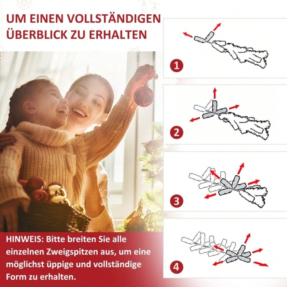 Künstlicher Weihnachtsbaum 210 cm mit 700 warmweißen LEDs & 2154 Zweigen, flammhemmend aus Kunststoff/Metall, 210x142 cm, grün - von HOMCOM