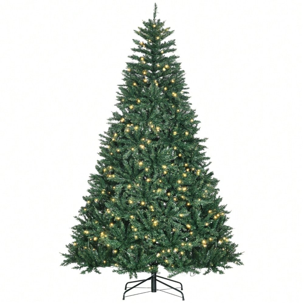 Künstlicher Weihnachtsbaum 210 cm mit 700 warmweißen LEDs & 2154 Zweigen, flammhemmend aus Kunststoff/Metall, 210x142 cm, grün - von HOMCOM