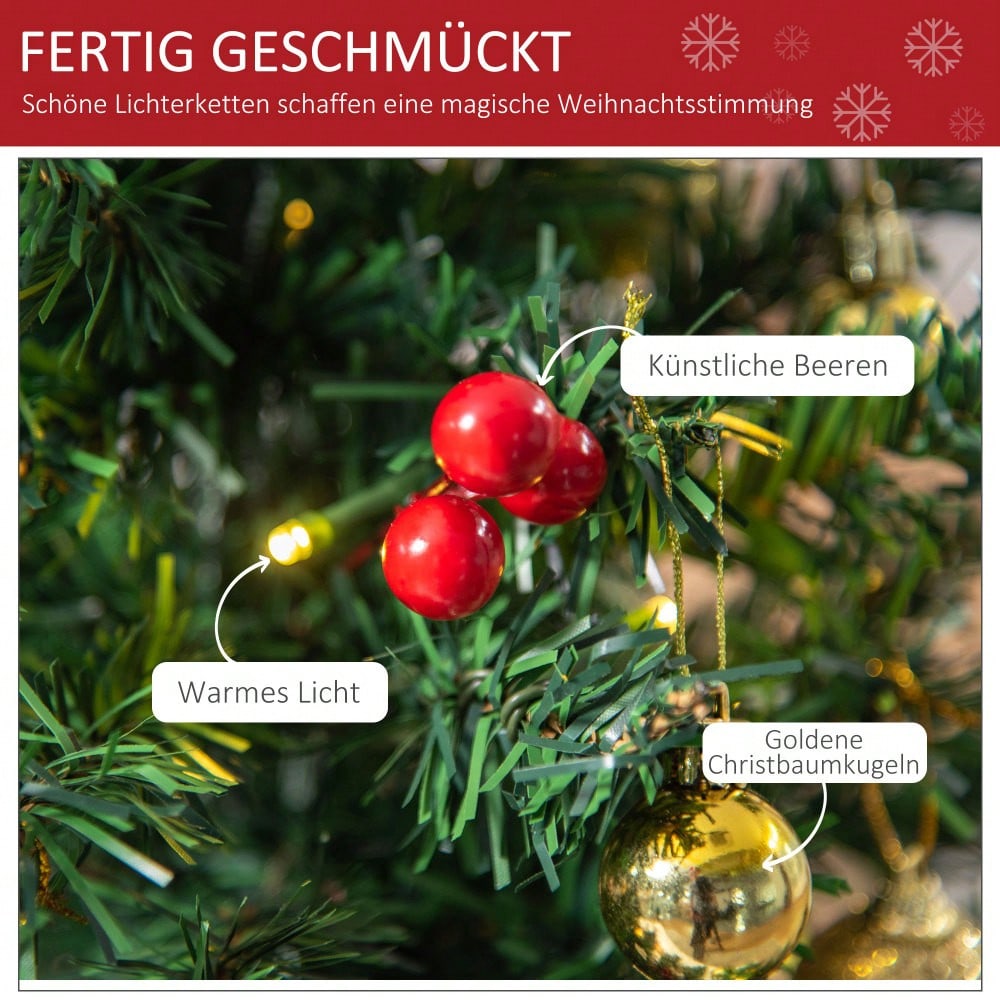 Tischweihnachtsbaum 60 cm komplett dekoriert mit LED-Beleuchtung, Stechpalmenbeeren & Kugeln, Ø40 cm, grün - von HOMCOM