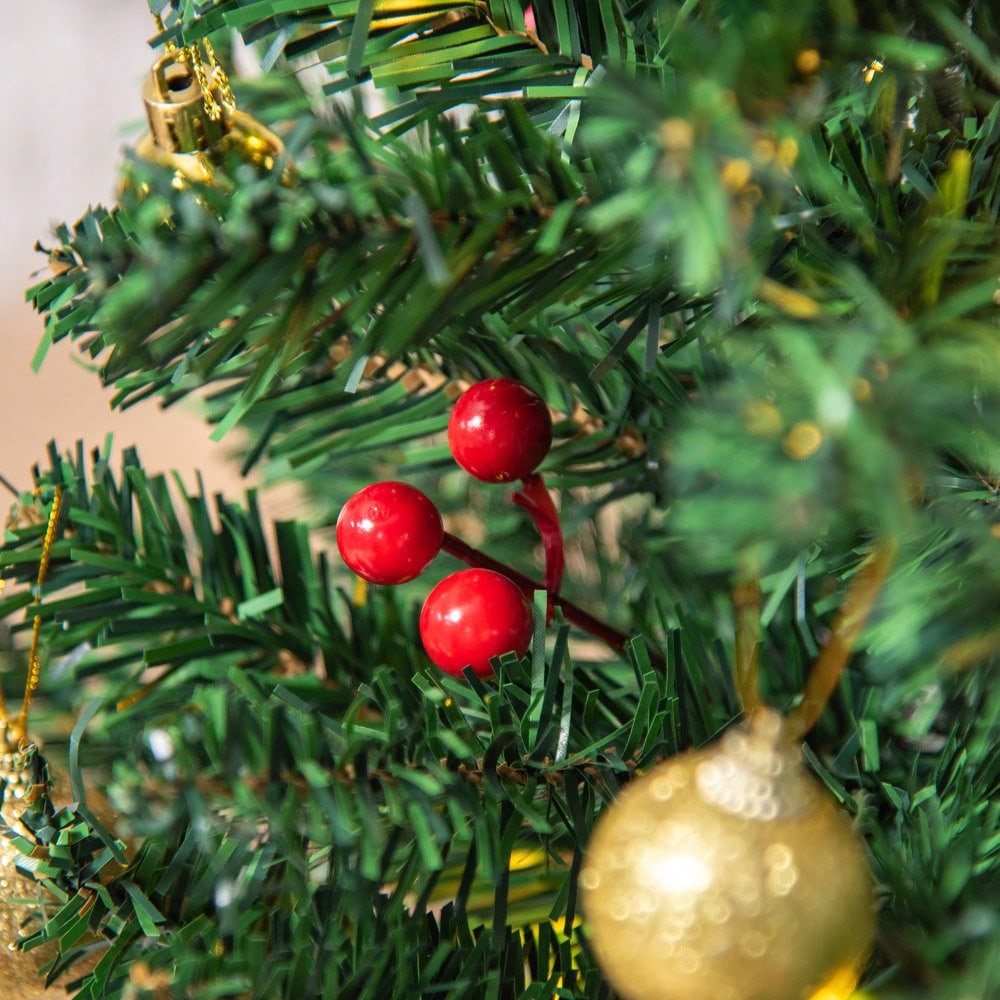 Tischweihnachtsbaum 60 cm komplett dekoriert mit LED-Beleuchtung, Stechpalmenbeeren & Kugeln, Ø40 cm, grün - von HOMCOM