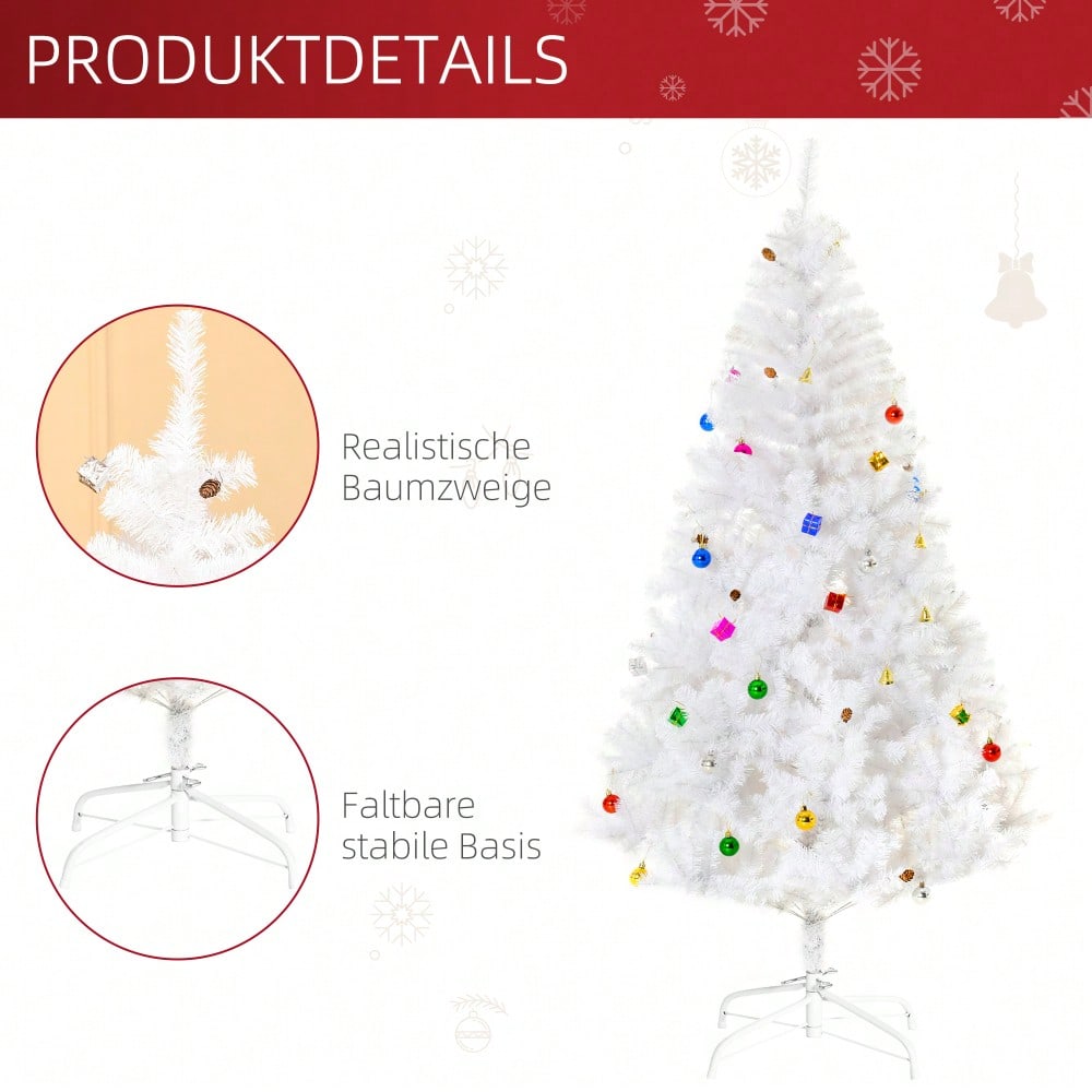 HOMCOM Künstlicher Weihnachtsbaum 180 cm in Weiß mit Dekoration | Fertig geschmückter Christbaum inkl. Ständer | für festliche Weihnachtsdekoration