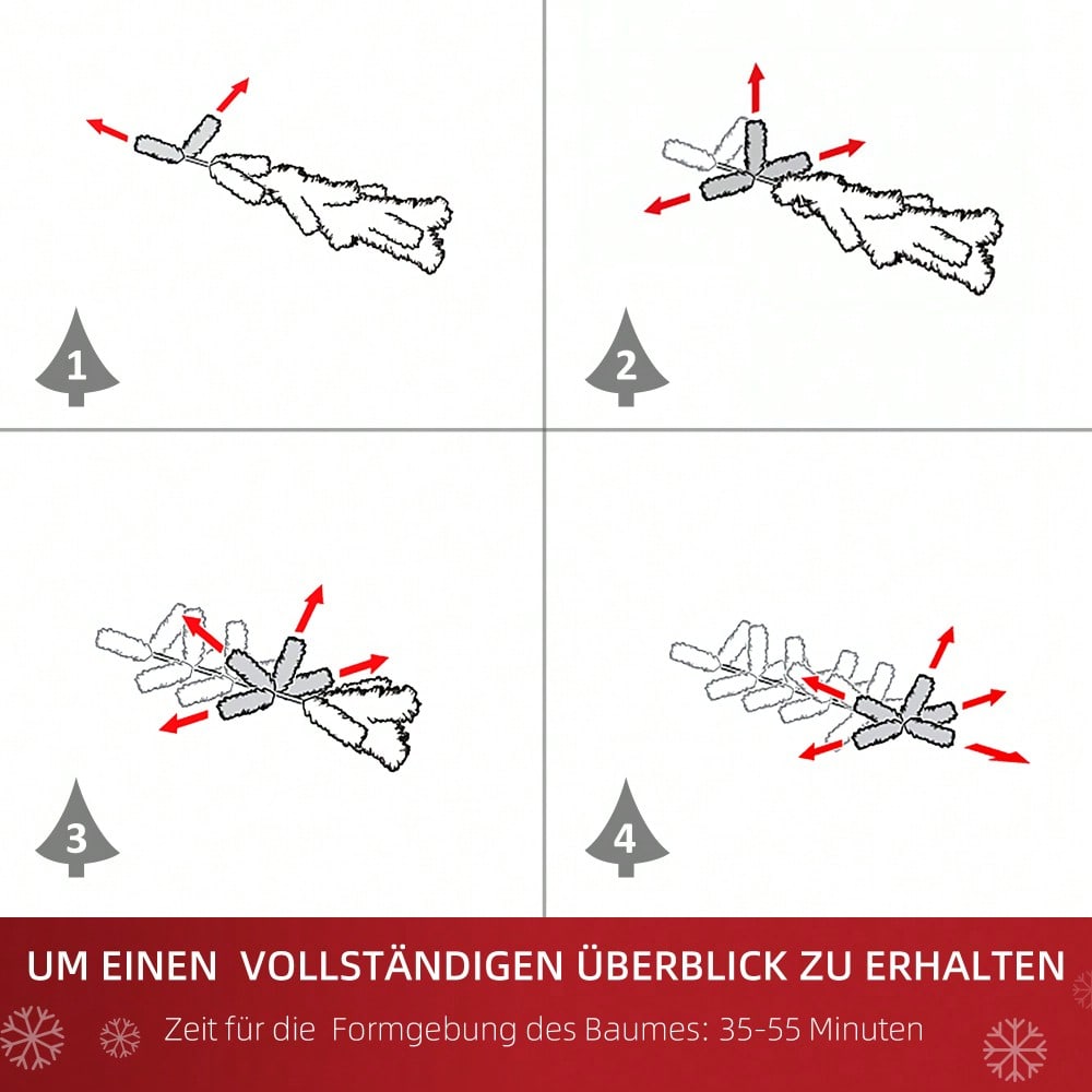 HOMCOM Künstlicher Weihnachtsbaum 180 cm in Weiß mit Dekoration | Fertig geschmückter Christbaum inkl. Ständer | für festliche Weihnachtsdekoration