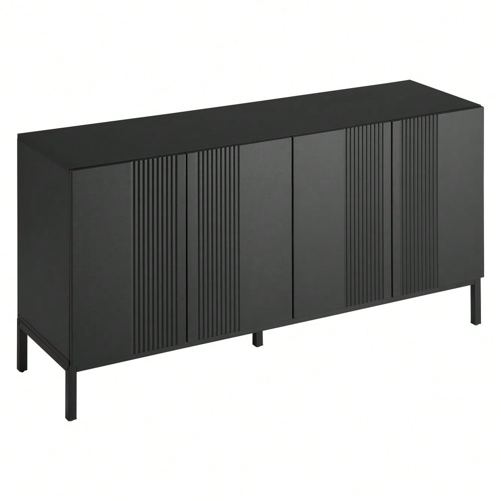 Modernes Sideboard mit 4 grifflosen Türen & eleganter Linienführung | Schrank für Esszimmer, Wohnzimmer & Küche | Schwarz