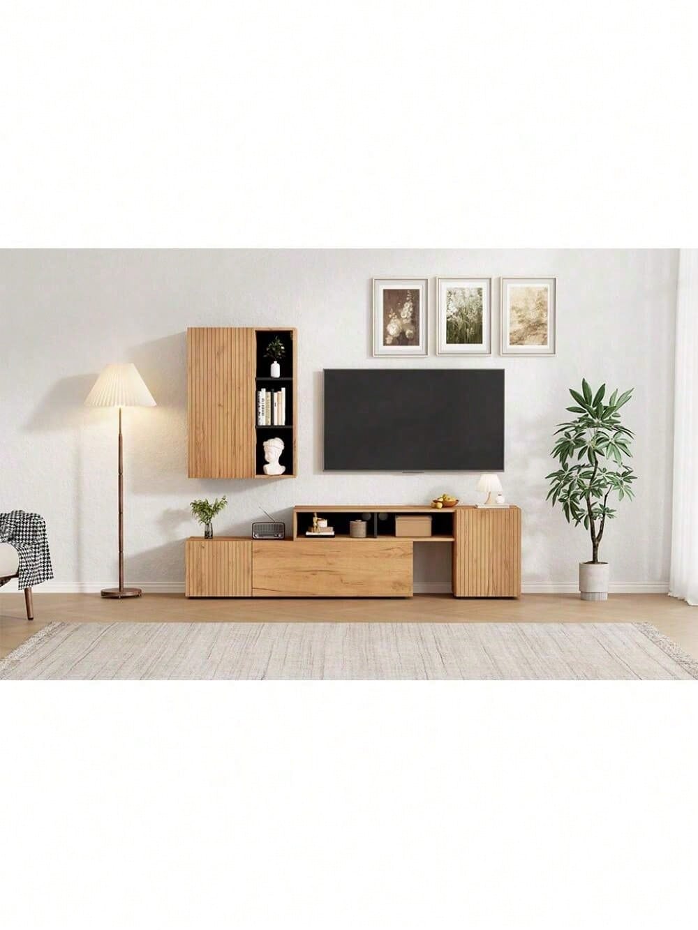 TV-Komplettset mit Vitrine & TV-Board | Mediawand bis 265 cm flexibel & montageflexibel | Für TV-Geräte bis 120 Zoll (305 cm) in Holzoptik & Schwarz