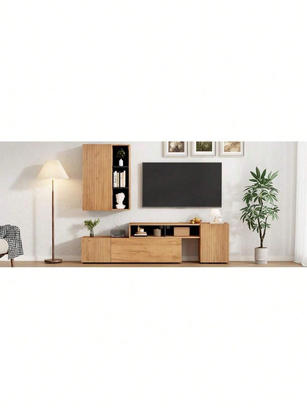 TV-Komplettset mit Vitrine & TV-Board | Mediawand bis 265 cm flexibel & montageflexibel | Für TV-Geräte bis 120 Zoll (305 cm) in Holzoptik & Schwarz