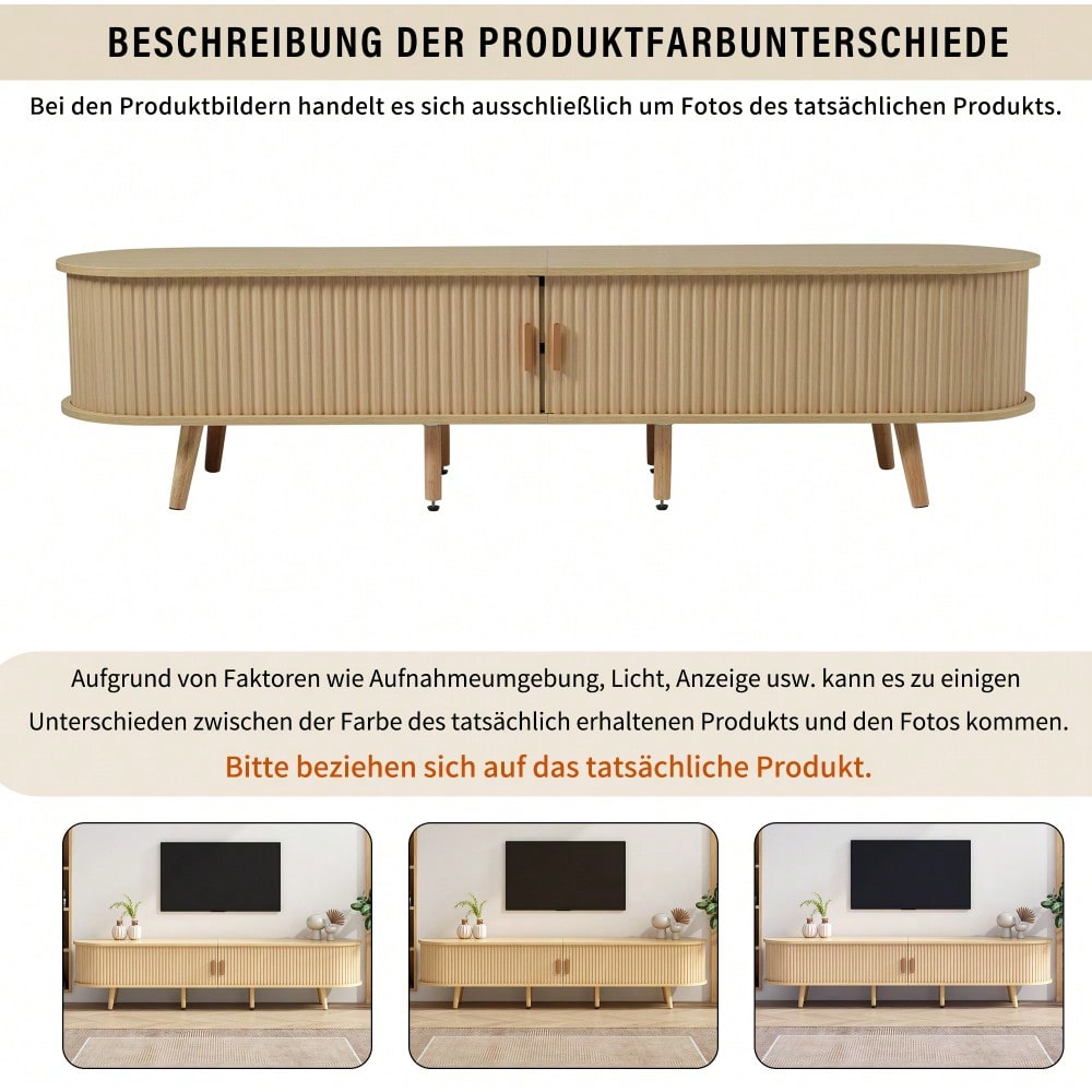 TV-Schrank 175x40x42 cm mit runder Tischplatte & 2 Schubladen | MDF-Holzmaserung mit 30 kg Belastbarkeit | Stauraum für Wohnzimmer