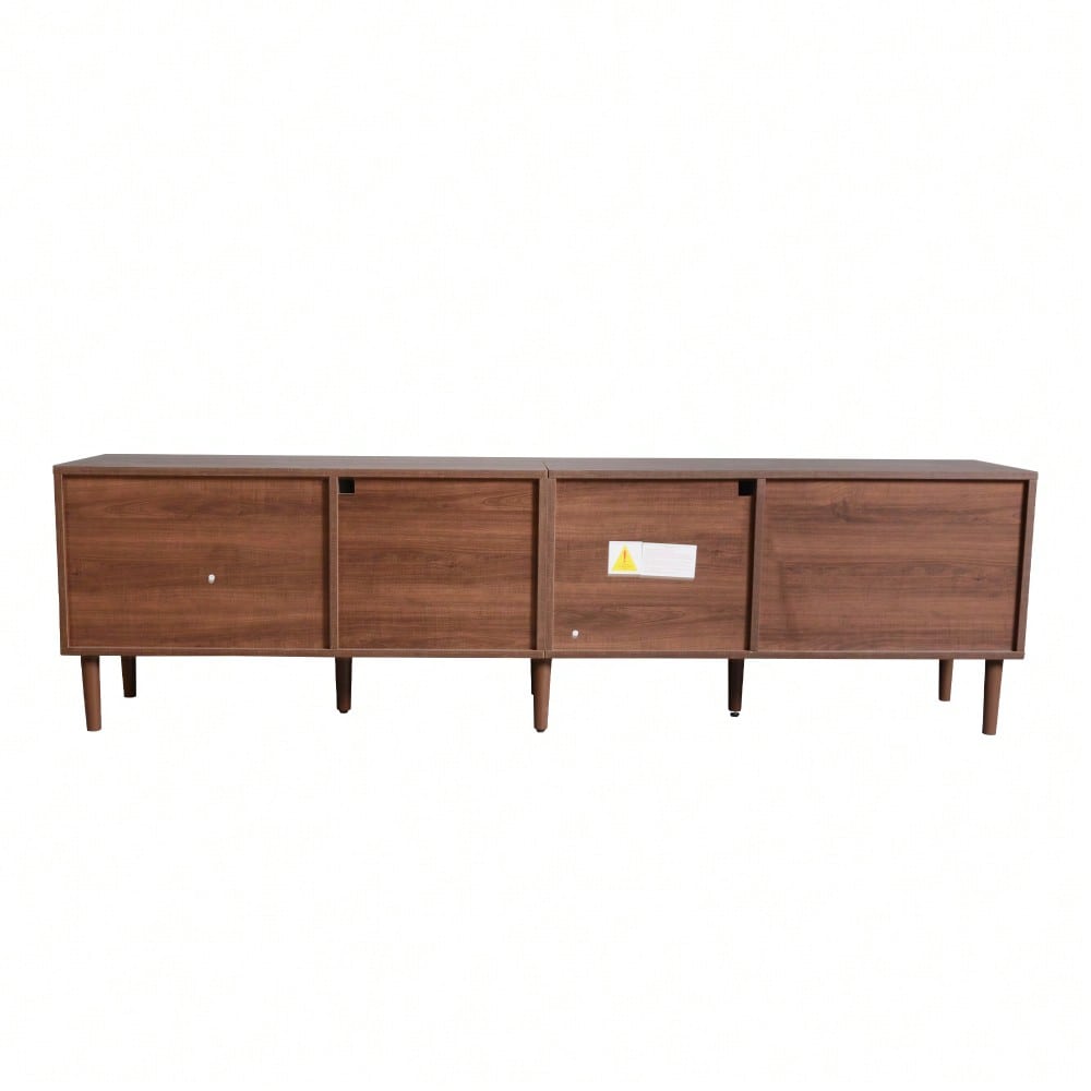TV-Schrank 180 cm für 80 Zoll Fernseher mit LED-Beleuchtung | Mit 2 Rattan-Schubladen & gewölbten Glastüren | TV-Board in Braun