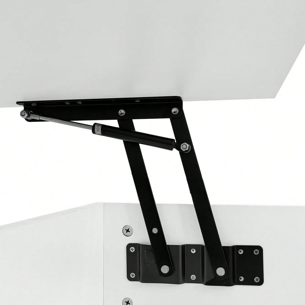 LED Couchtisch 100x50x45 cm mit Hydraulik-System & Hochglanz-Oberfläche | Halb anhebbar & seitlich verschiebbar mit LED-Beleuchtung | Inkl. Staufach