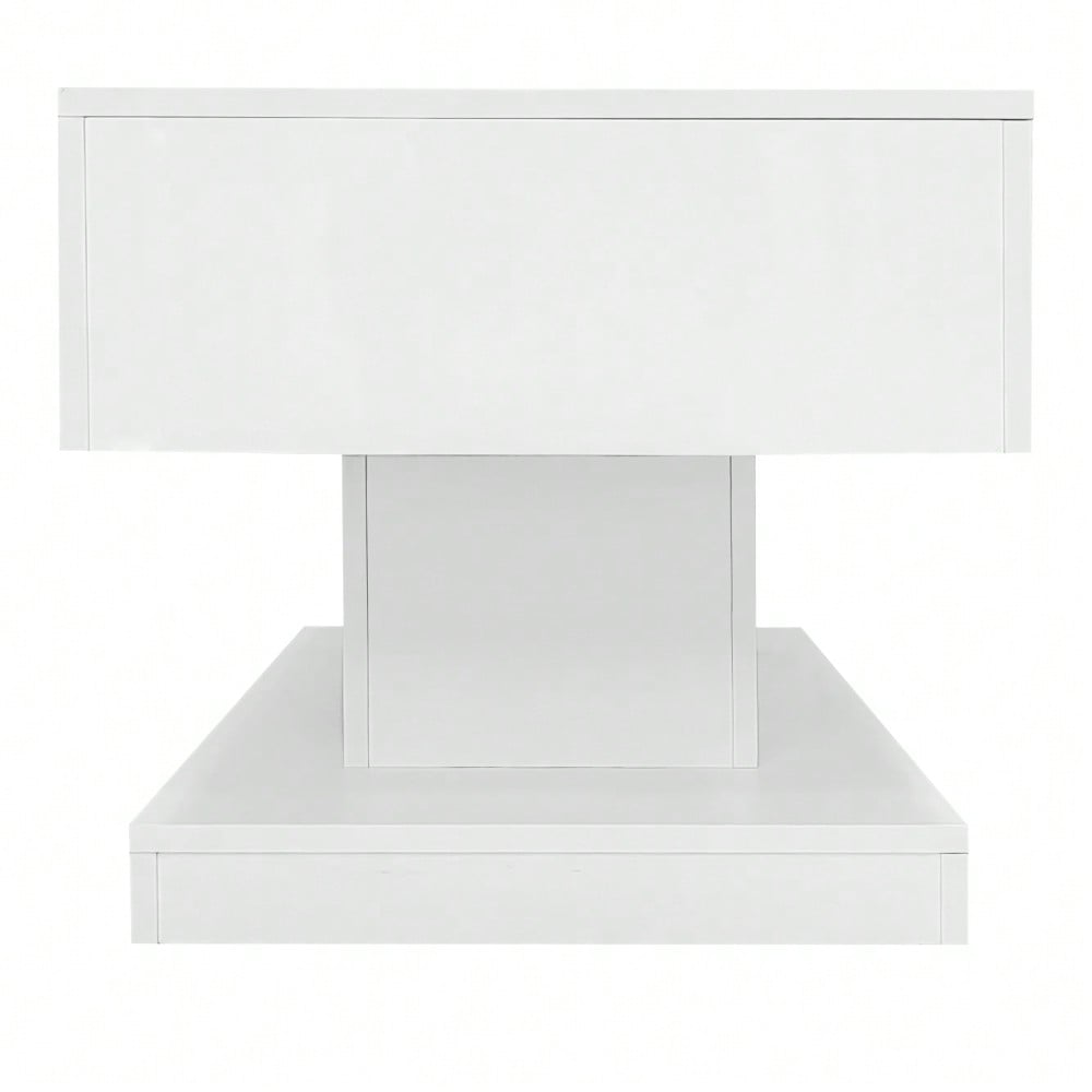 LED Couchtisch 100x50x45 cm mit Hydraulik-System & Hochglanz-Oberfläche | Halb anhebbar & seitlich verschiebbar mit LED-Beleuchtung | Inkl. Staufach