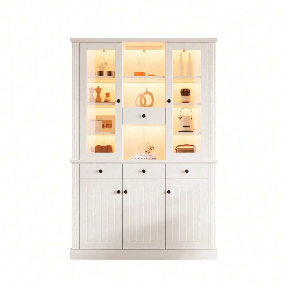 LED Vitrinenschrank 120x40x180 cm mit 16-Farben-Beleuchtung | Großschrank mit 4 Schubladen, 5 Türen & 21 Ablagefächern | Standvitrine aus MDF für Wohnzimmer