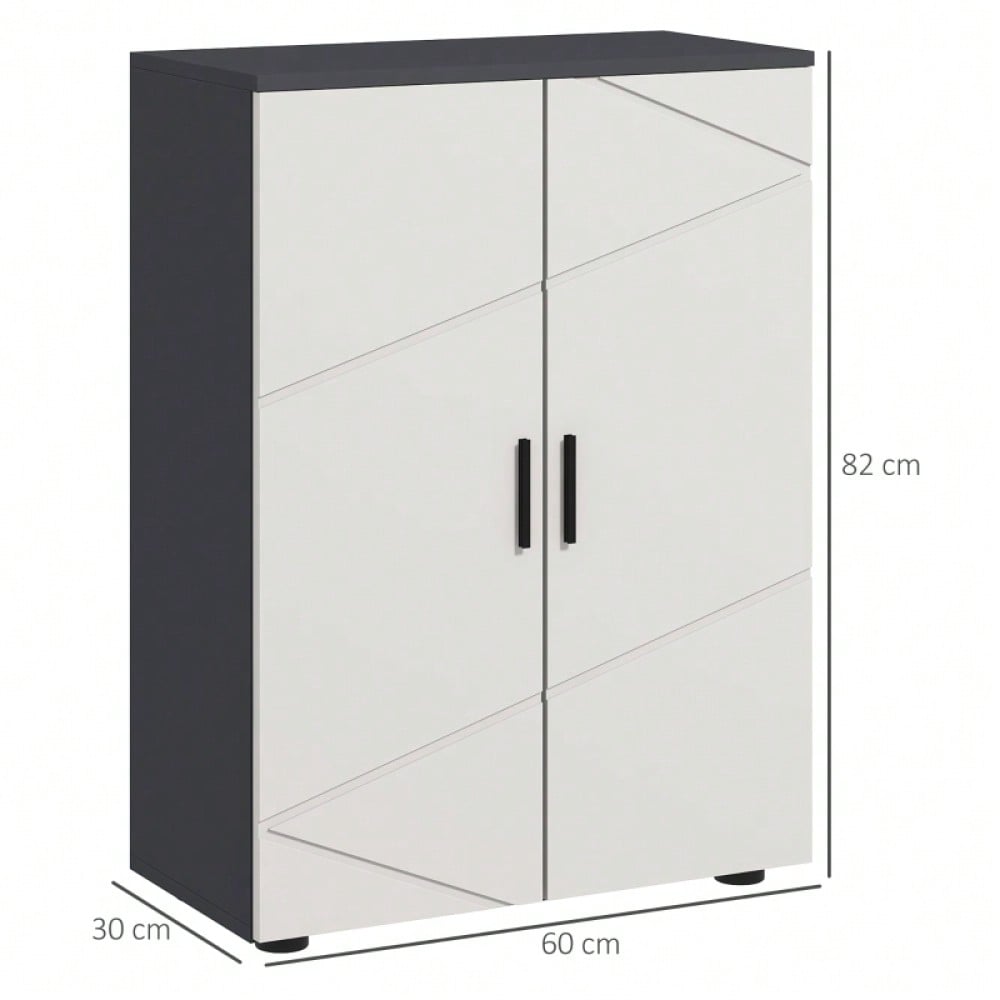 kleankin Badezimmerschrank mit Doppeltür & verstellbaren Ablagen, Badschrank Schminkunterschrank für Wohnzimmer, Aufbewahrungsschrank Grau, 60x30x82 cm