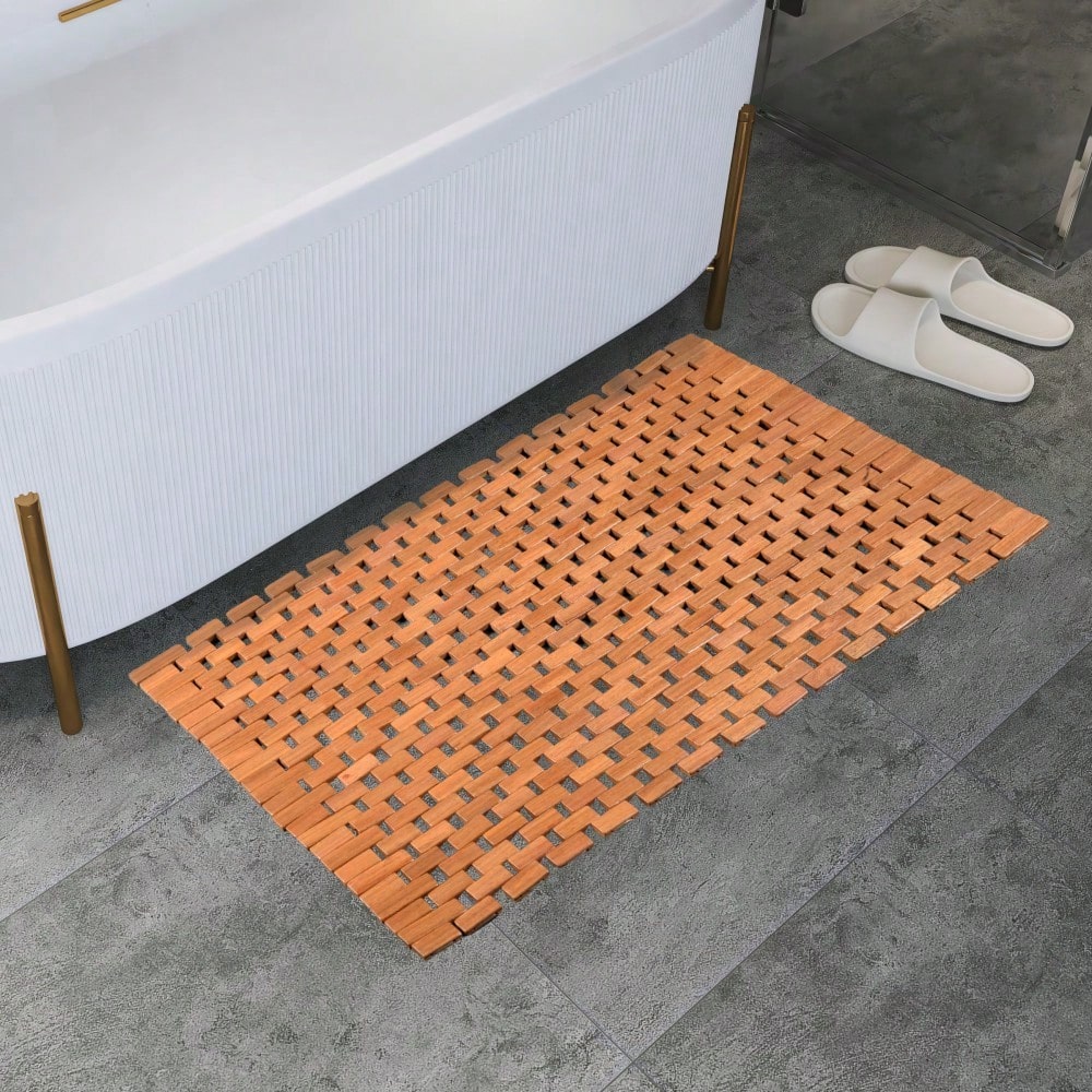 Teakholz Badematte 70x50 cm, rutschfeste Unterseite & wasserbeständig, für Badewanne, Dusche, Sauna - natürliche Holz Duschmatte